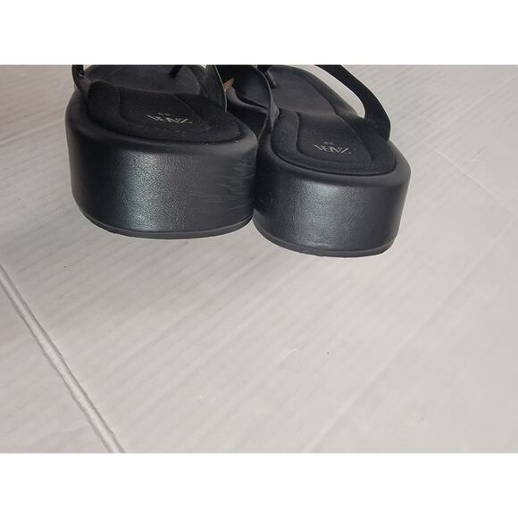 ZARA Black Platform Thong Sandal Leather Square Toe Padded EU 39 / US 8.5 - 9 - Picture 8 of 9